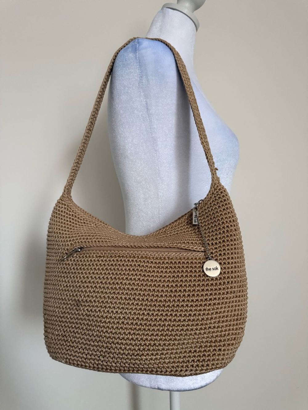 The Sak Tan Crochet Hobo Shoulder Bag